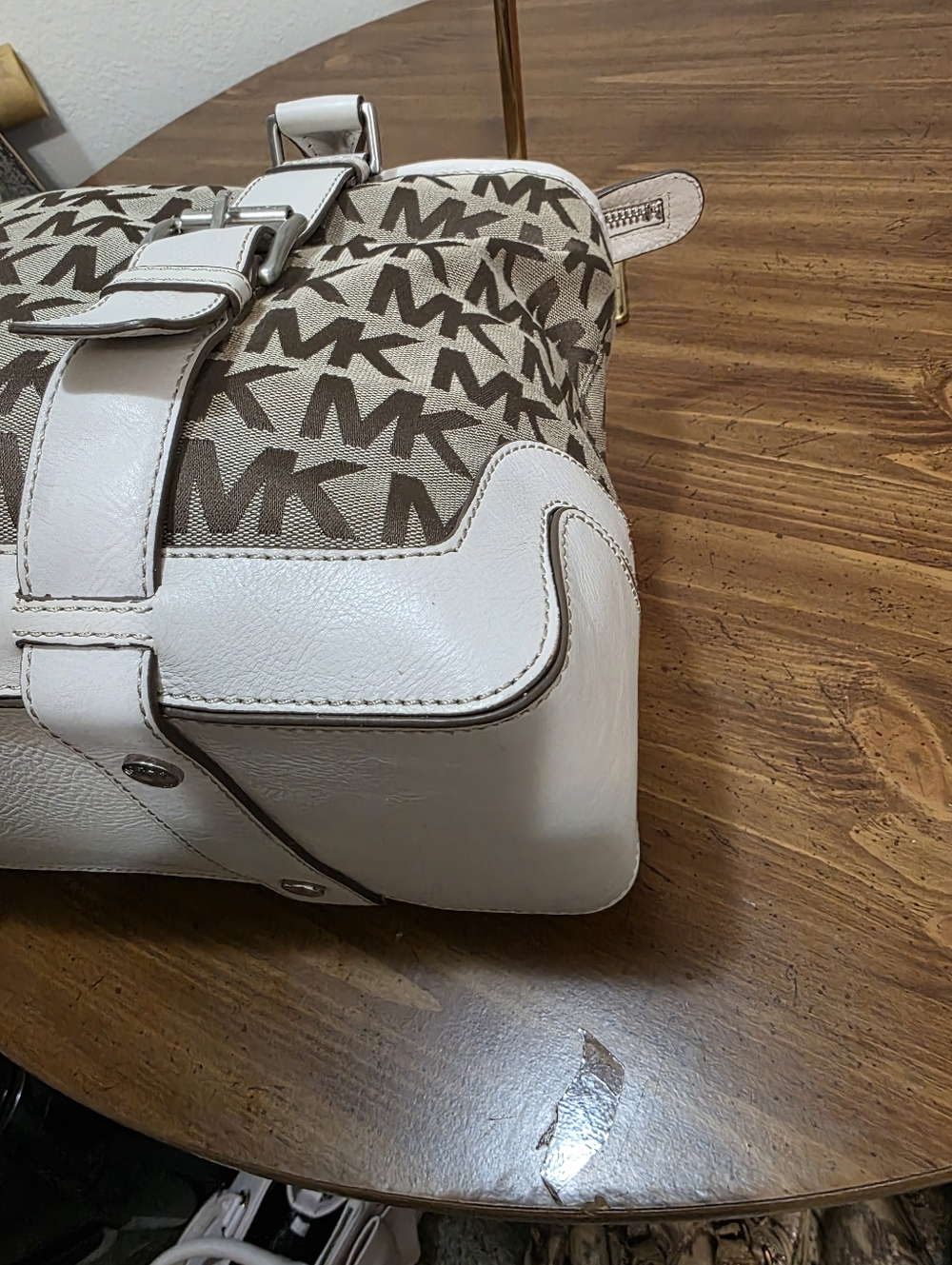 Michael Kors Brown and Cream MK Signature Shoulder Tote - Picture 9 of 16